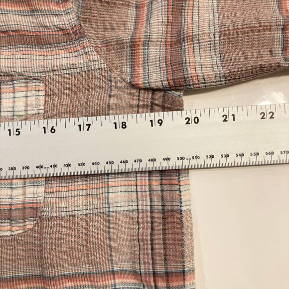 NWOT CURRENT/ELLIOTT Top S Plaid Beige Brown Multi Pocket Long-Sleeve Cotton - Picture 13 of 16